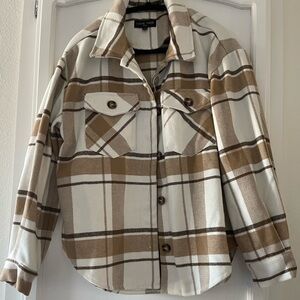 Love Tree Checkered Utility Jacket - Brown and Cream